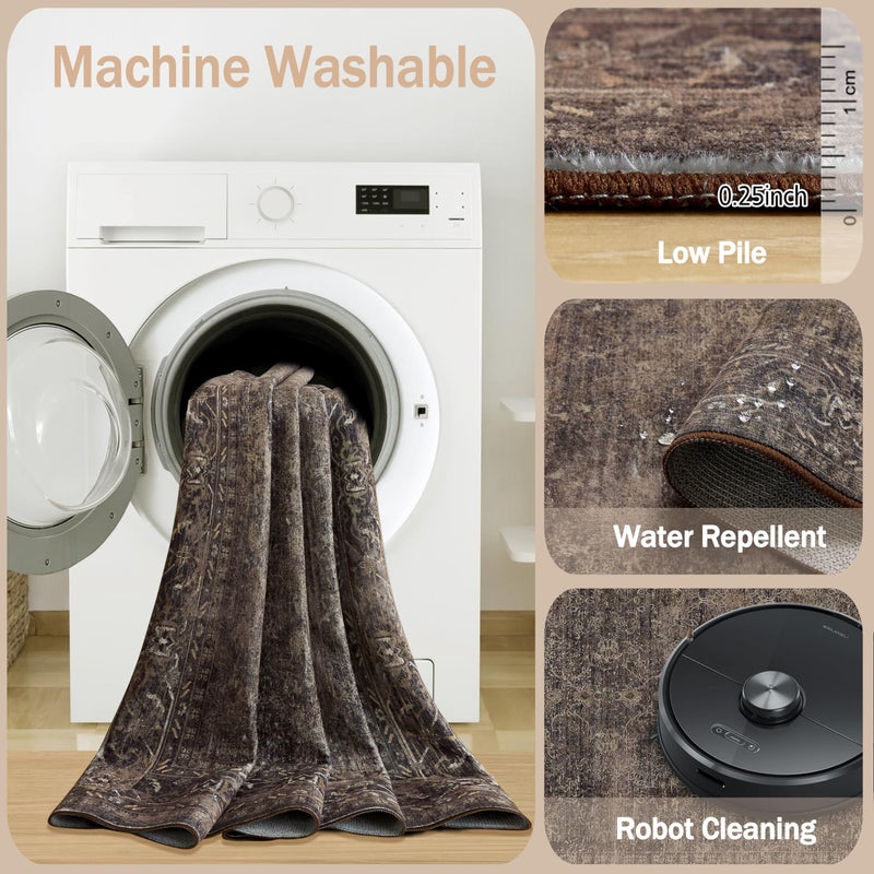 LAISE Machine Washable Area Rug 6x9 Large Indoor Rug Vintage Printed Boho Non Slip Floor Carpet Fall Dark Distressed Rugs for Living Room Bedroom Dining Room Playroom Office(Rust Red 6x9Ft) - Image 5