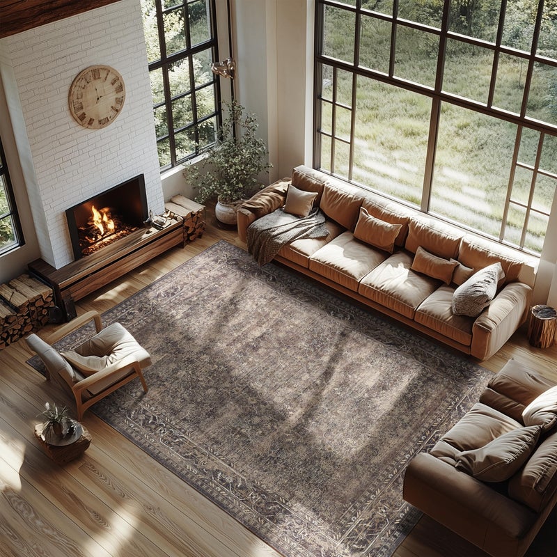 LAISE Machine Washable Area Rug 6x9 Large Indoor Rug Vintage Printed Boho Non Slip Floor Carpet Fall Dark Distressed Rugs for Living Room Bedroom Dining Room Playroom Office(Rust Red 6x9Ft) - Image 2