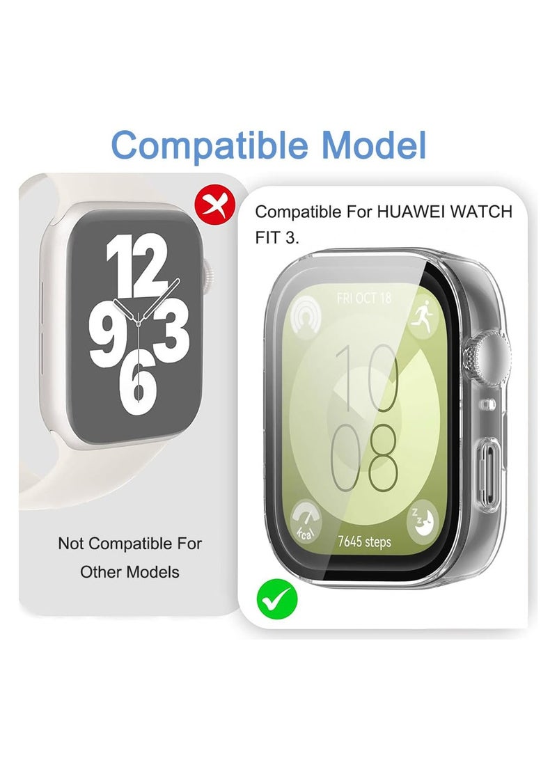 SOLARAE PC Case Compatible for HUAWEI WATCH FIT 3, 2 Pack With Tempered Glass Screen Protector, Full Coverage Hard PC Shockproof Protective Cover, Full Protection, Anti-Scratch, Black+Transparent - Image 2