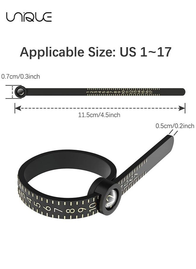 يونيك 2Pcs Ring Sizer Measuring Tool，Ring Sizer Measuring Tool with Magnifying Glass,Reusable Finger Size Tape with Magnified Glass, Clear and Accurate Jewelry Sizing Tool 1-17 USA Rings(Black/White)  - Image 2