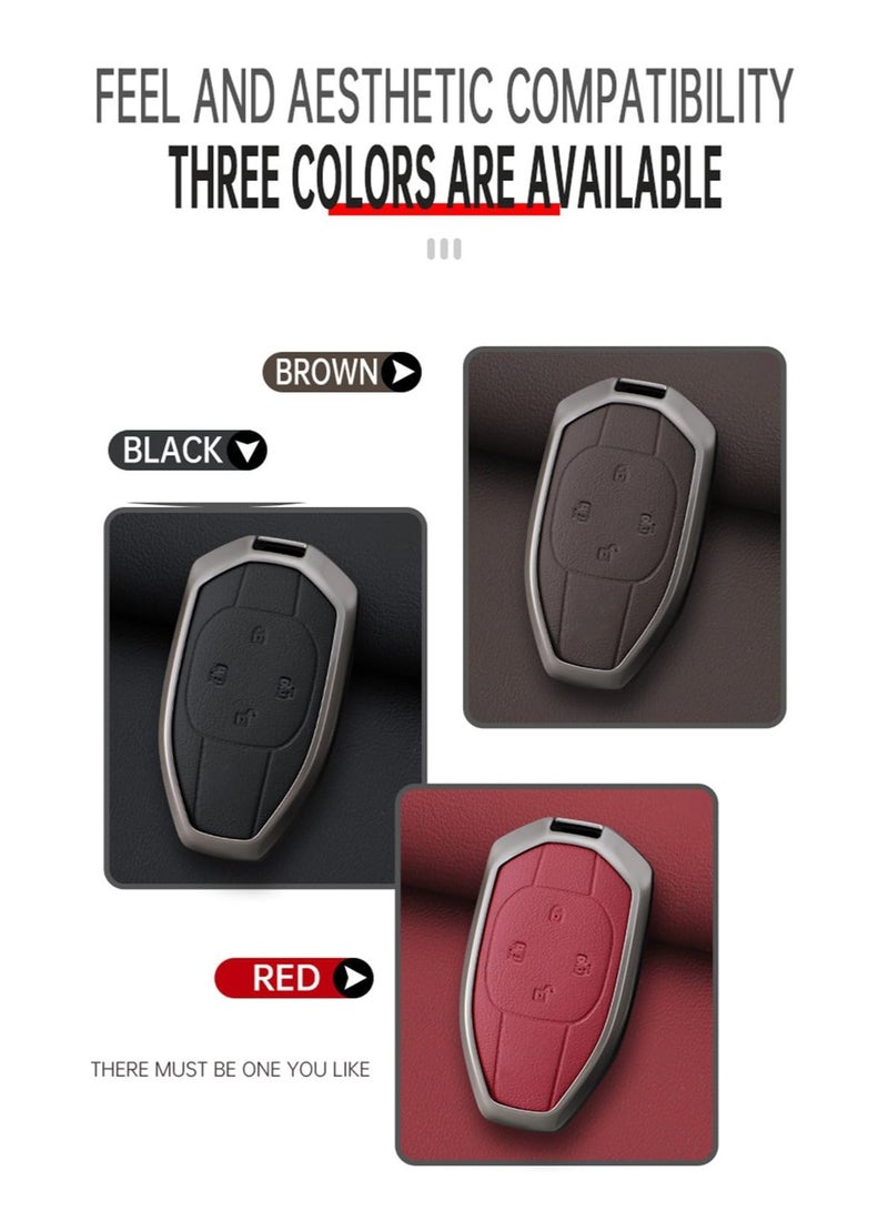 NOSKIN Leather Metal Car Key Fob Cover Fit for Trumpchi GAC 2021 Empow J11 J12 GS8 GM6 Key Protective Cover Keychain Key Holder Key Cover 4 Button (Brown) - Image 5