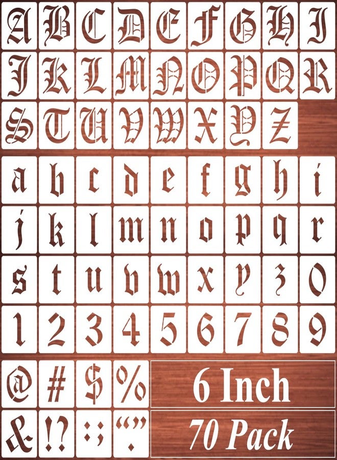 REOLAN 6 Inch Alphabet Letter Stencils for Painting - 70 Pack Old English Letter and Number Stencil Templates with Signs for Painting on Wood, Reusable Letters Stencils for Chalkboard Wood Signs & Wall Art - Image 1