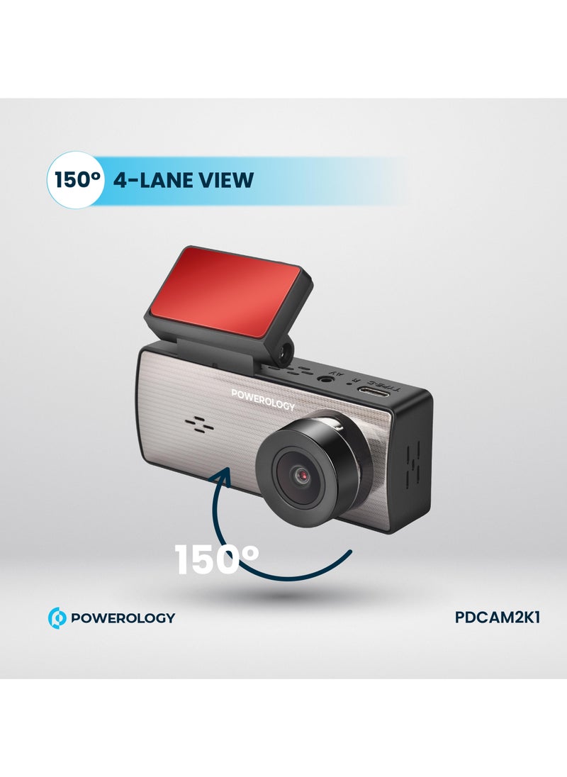 Dash Camera with 3.16" LCD Screen and Dual Recording / Parking Monitor / Loop Recording / 150° 4-Lane View /Speaker / 2k Front Camera / FHD Rear or Inside Camera - Black