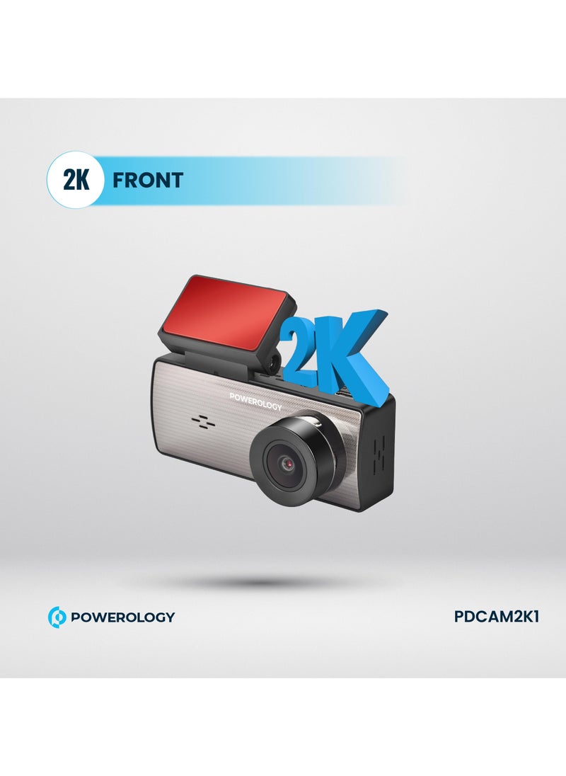 Dash Camera with 3.16" LCD Screen and Dual Recording / Parking Monitor / Loop Recording / 150° 4-Lane View /Speaker / 2k Front Camera / FHD Rear or Inside Camera - Black