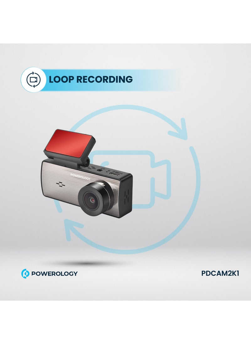 Dash Camera with 3.16" LCD Screen and Dual Recording / Parking Monitor / Loop Recording / 150° 4-Lane View /Speaker / 2k Front Camera / FHD Rear or Inside Camera - Black