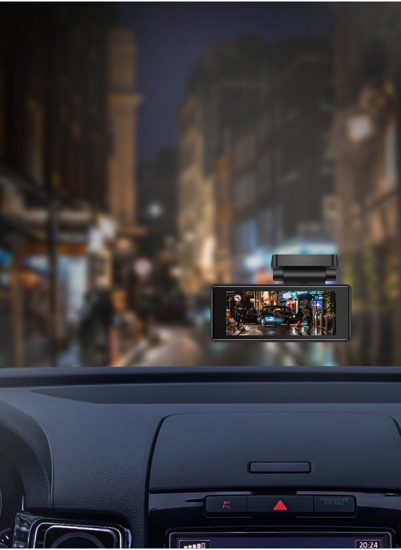 Dash Camera with 3.16" LCD Screen and Dual Recording / Parking Monitor / Loop Recording / 150° 4-Lane View /Speaker / 2k Front Camera / FHD Rear or Inside Camera - Black