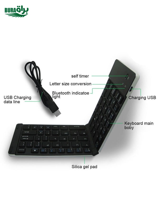 BURAQ - F66 Foldable Bluetooth Wireless 66 Keys Keyboard, Support Android / Windows / iOS (Silver) - Image 1