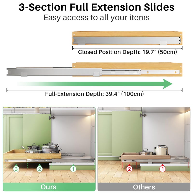Kitstorack Pull Out Cabinet Organizer, Soft Close Wooden Slide Out Drawers for Pots and Pans, Full-extension Roll Out Shelves for Kitchen Cabinets, Pantry Organization, Bottom & Side Mount(15"W X 21"D x 3.4''H) - Image 5