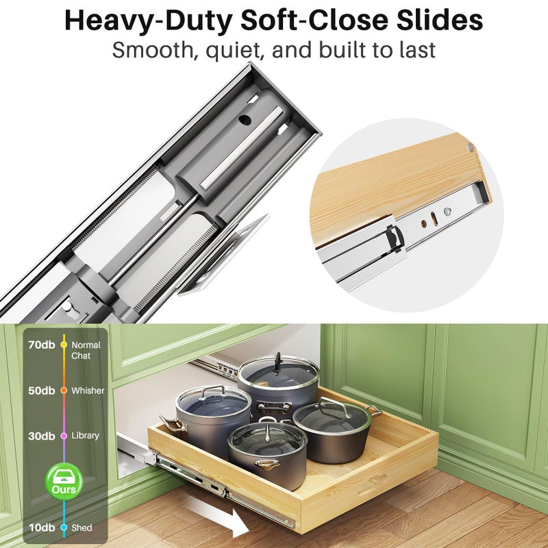 Kitstorack Pull Out Cabinet Organizer, Soft Close Wooden Slide Out Drawers for Pots and Pans, Full-extension Roll Out Shelves for Kitchen Cabinets, Pantry Organization, Bottom & Side Mount(15"W X 21"D x 3.4''H) - Image 4