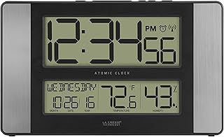 La Crosse Technology La Crosse Technology 513-1417H-AL-INT Atomic Clock with Temperature & Humidity, 11.10"L x 1.14"W x 6.61"H, Grey/Black  - Image 1