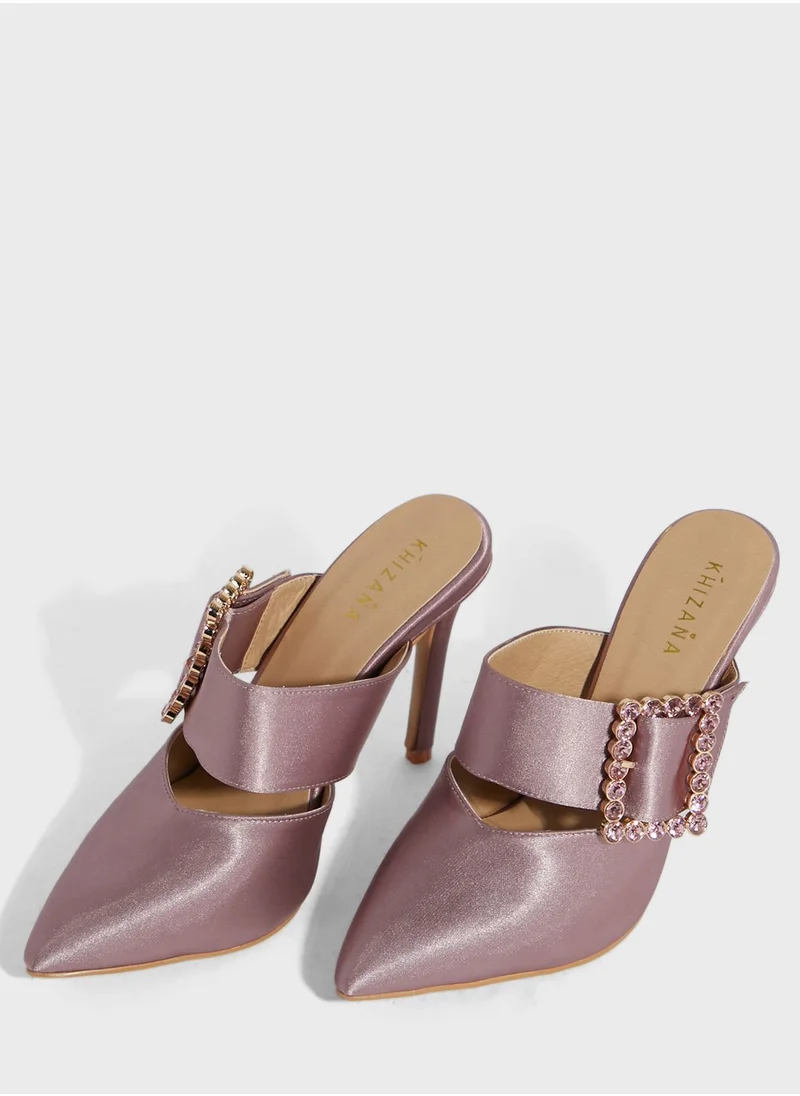 Khizana Jewelled Buckle Satin Slip On Pump
