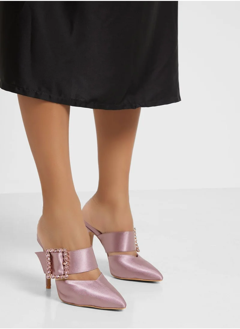 Khizana Jewelled Buckle Satin Slip On Pump