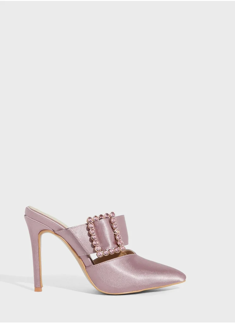 Khizana Jewelled Buckle Satin Slip On Pump