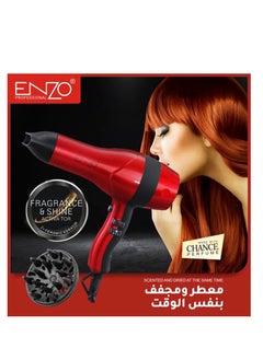 مجفف الشعر الاحترافي إنزو EN-6030 – كيراتين سيراميكي بنسبة 2% | لمعان وعطر للشعر | تجفيف سريع مع موزع هواء ورأس مركز | مجفف شعر معطر