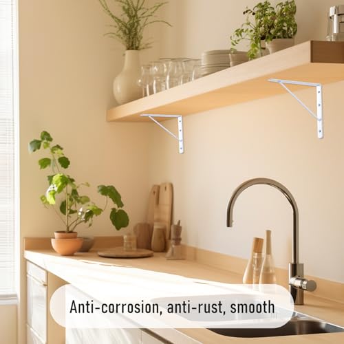 HOME MASTER HARDWARE 10 x 8 inch Metal Shelf Brackets, 90° Triangle L-Bracket, Wall Mount Supports for Floating Shelves w/ Screws, White 10-Pack - Image 4