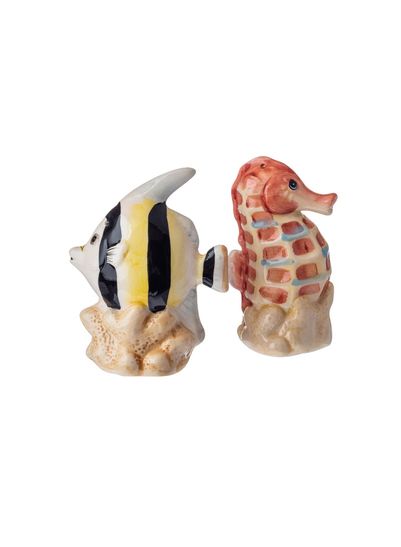 طقم علبه ملح و فلفل سيراميك ديكور سمكة و حصان البحر