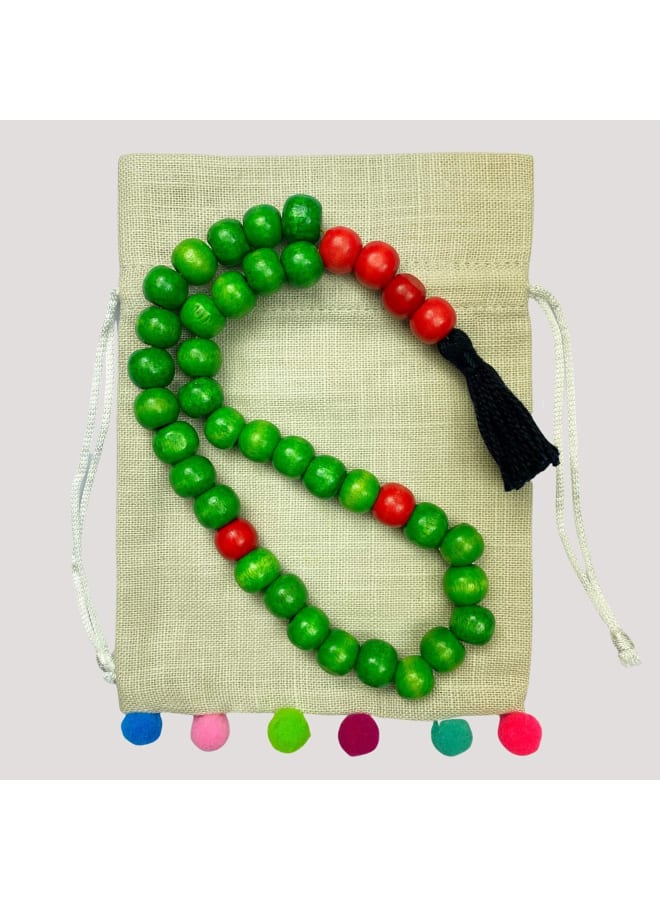 Sujud Misbaha Wooden Lacquered Tasbeeh, 33 Prayer Beads, Beautiful Colours, Great as a Gift, Comes in Jute Pouch (Green)  - Image 2