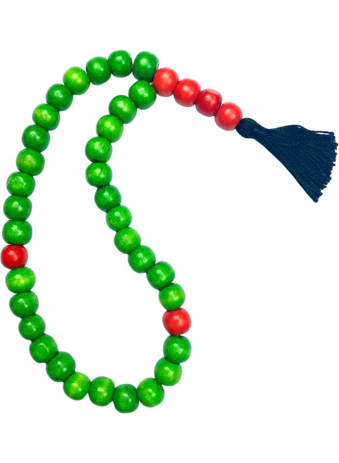 Sujud Misbaha Wooden Lacquered Tasbeeh, 33 Prayer Beads, Beautiful Colours, Great as a Gift, Comes in Jute Pouch (Green)  - Image 1