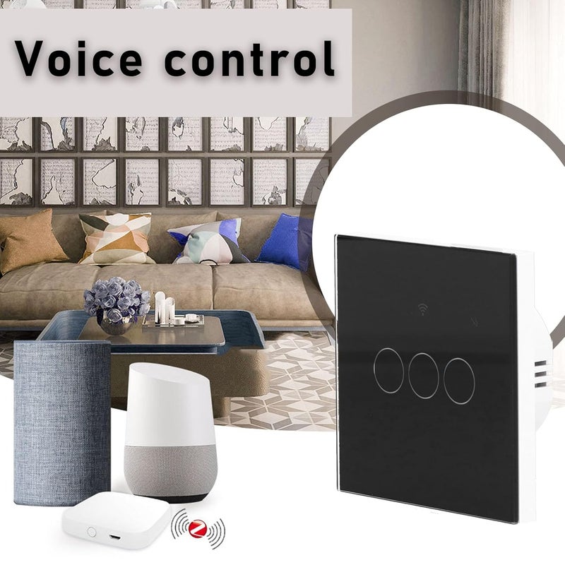 مفتاح إضاءة Zigbee ثلاثي الوحدات، زجاج مقسّى مقاوم للخدش، جهد واسع 100-240 فولت 50/60 هرتز - تحكم صوتي ذكي، وظيفة مؤقت التطبيق، مثالي لأتمتة المنزل (أسود) - Image 5