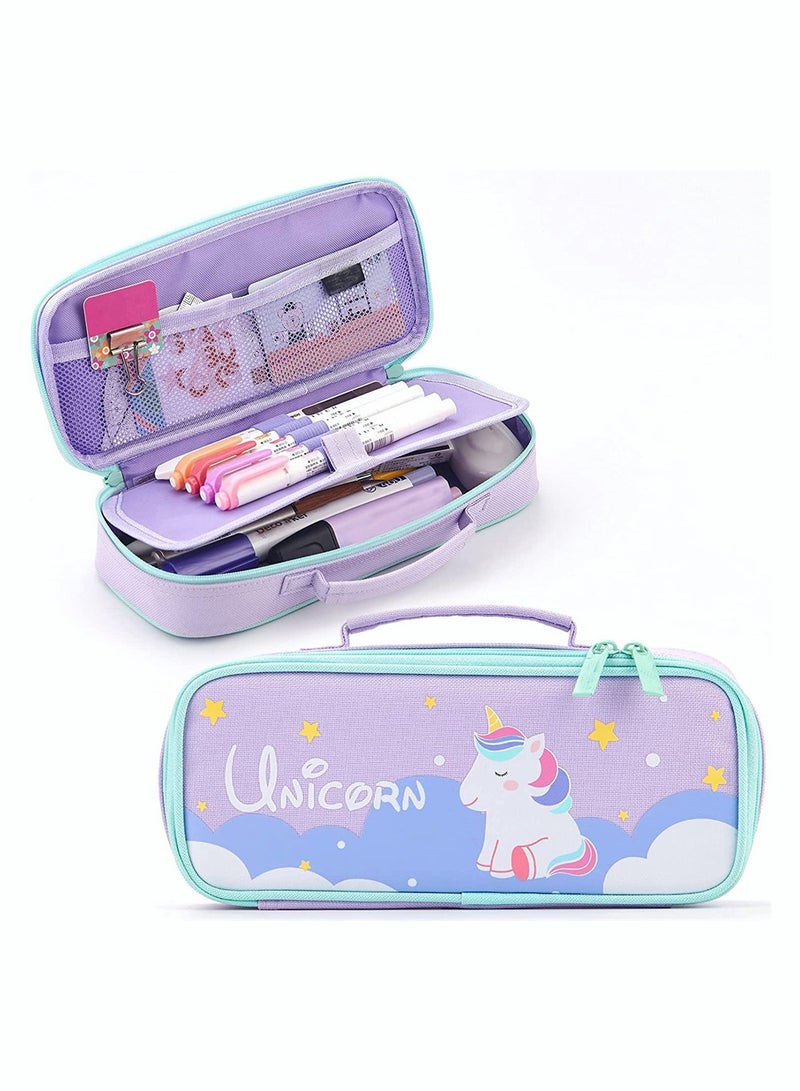 Pencil Case lovely Unicorn Pencil Pouch Medium Capacity Portable Multifunction Pen Bag with Compartments for Girls Kids Teen Purple - Image 1