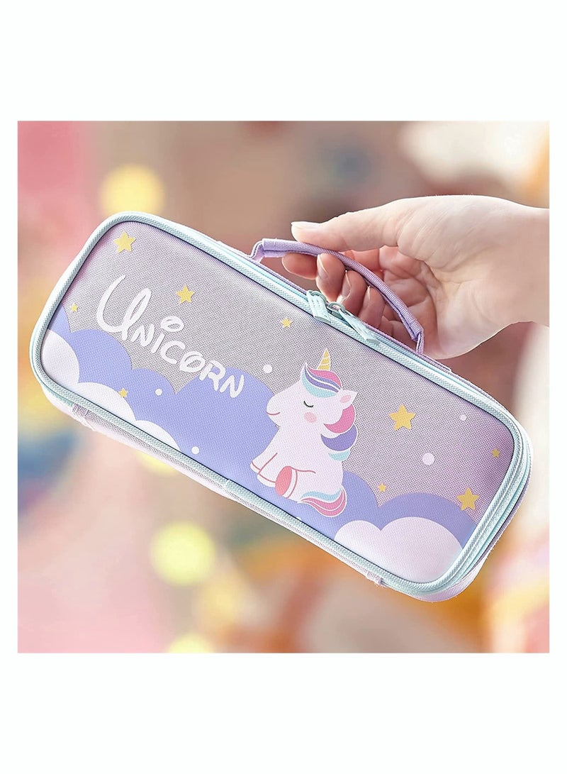 Pencil Case lovely Unicorn Pencil Pouch Medium Capacity Portable Multifunction Pen Bag with Compartments for Girls Kids Teen Purple - Image 2