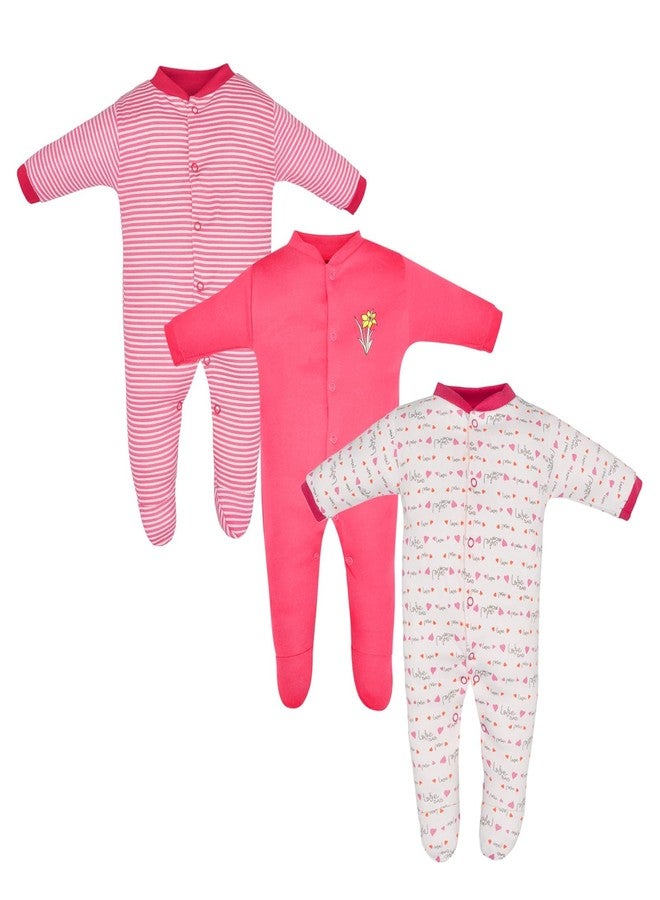 Magic Town® 100% Hosiery Cotton Unisex Romper for Kids and Infants Set of 3 (Pink) (6-9 Months) - Image 1