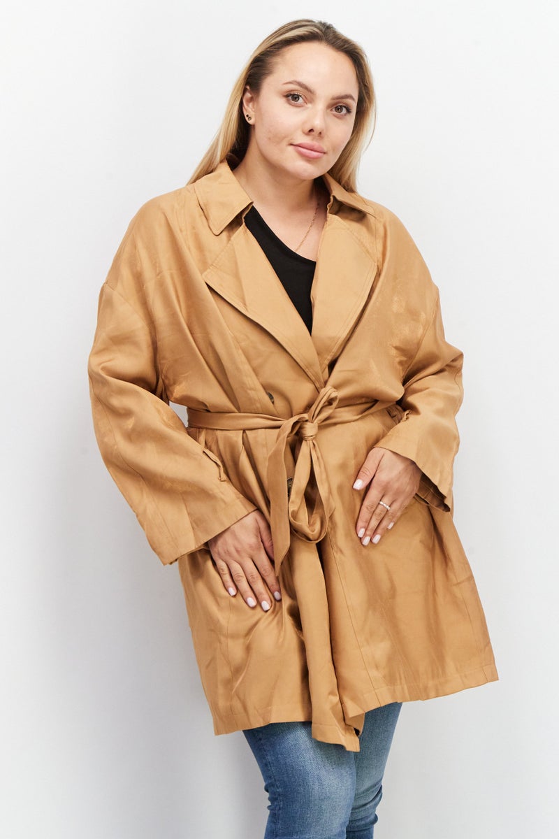 VERO MODA Women Spread Collar Long Sleeve Plain Trench Coat, Brown  - Image 1