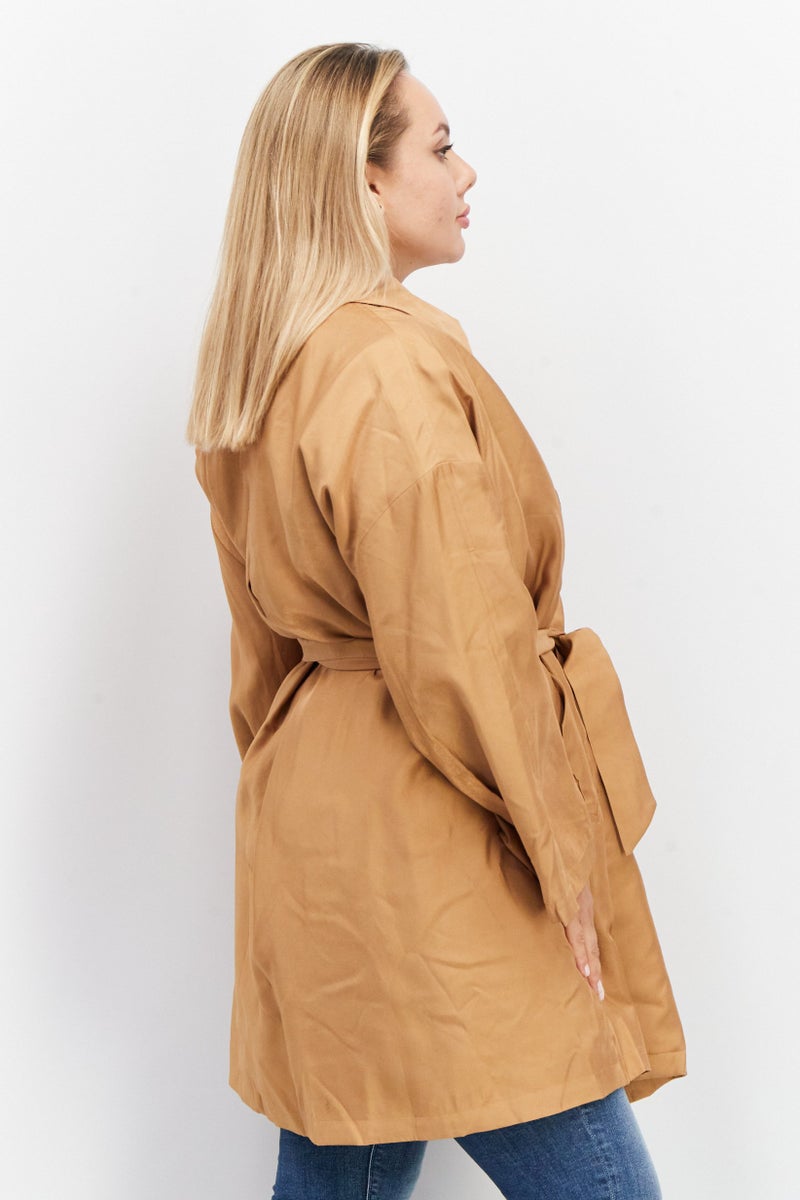 VERO MODA Women Spread Collar Long Sleeve Plain Trench Coat, Brown  - Image 3