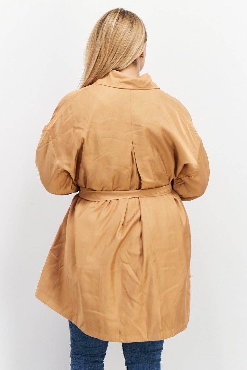 VERO MODA Women Spread Collar Long Sleeve Plain Trench Coat, Brown  - Image 4