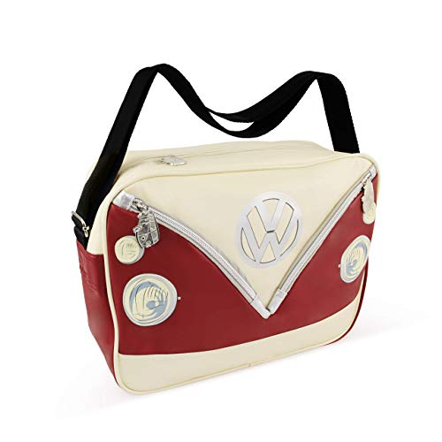 BRISA VW Collection - Volkswagen Shoulder Travel Messenger Bag with VW T1 Bus Campervan Motif (Bus Front/Red) - Image 1