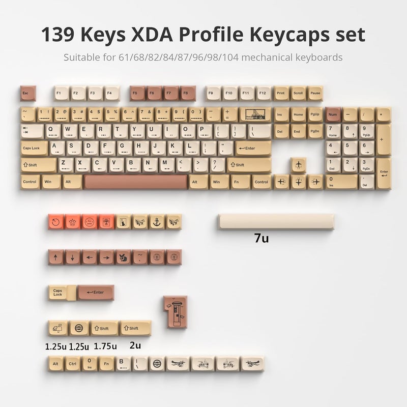 surmen 139 XDA Profile PBT Keycaps 75 Percent, Custom keycaps Dye Sublimation with ISO Keys for 61/68/82/87/108 Mechanical Keyboard (Stamp) - Image 3