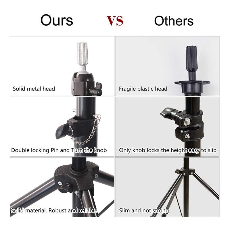 Vivian VIVIAN Wig Stand Tripod Mannequin Head Stand Metal Adjustable Heavy Duty Wig Head Stand for Canvas Block Head Cosmetology Hairdressing Training Doll Head and Styling Making Wigs - Image 5
