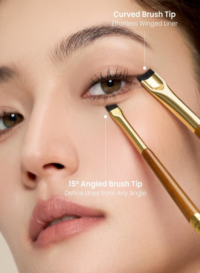 ROWNYEON فرشاة آيلاينر رفيعة دقيقة من سلسلة دزرت أوك - طرفان بزاوية ومقعر لرسم الخطوط الجناحية/تحديد العين، متوافقة مع الآيلاينر الجل والسائل، مقبض إيبانا (CM 161) - Image 3