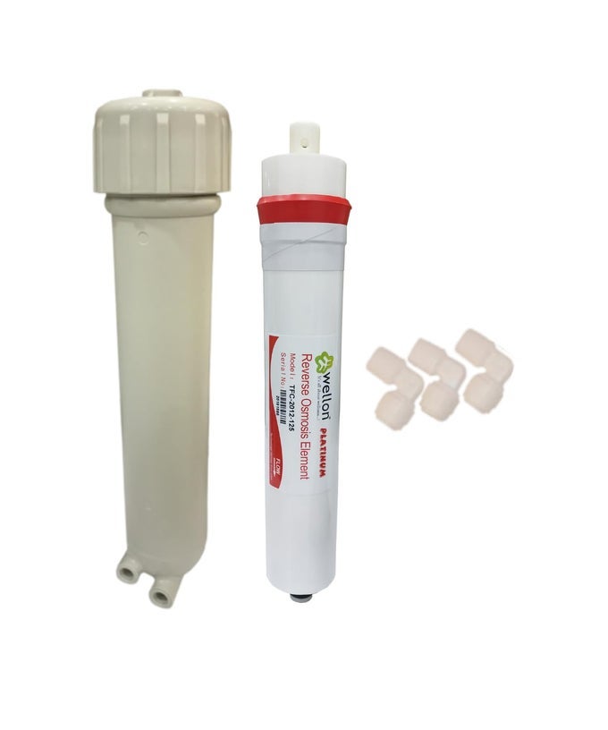 PLATINUM 125 GPD RO MEMBRANE WITH DOUBLE ORING GREY HOUSING HIGH TDS SUPPORT UP TO 4000 PPM ELBOW CONNECTORS FOR ALL RO WATER PURIFIERS