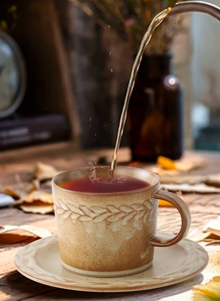 بيرفيي مجموعة من 2 أكواب قهوة من السيراميك بسعة 200 مل، أكواب قهوة كبيرة مع صحون مثالية لعشاق القهوة والشاي - Image 3