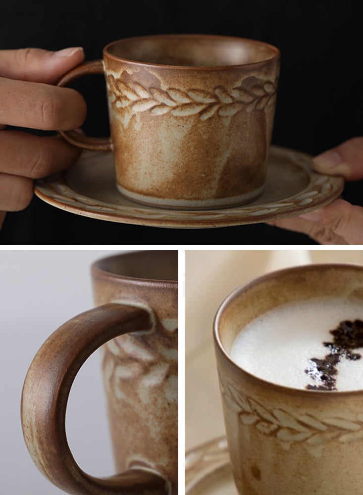 بيرفيي مجموعة من 2 أكواب قهوة من السيراميك بسعة 200 مل، أكواب قهوة كبيرة مع صحون مثالية لعشاق القهوة والشاي - Image 4