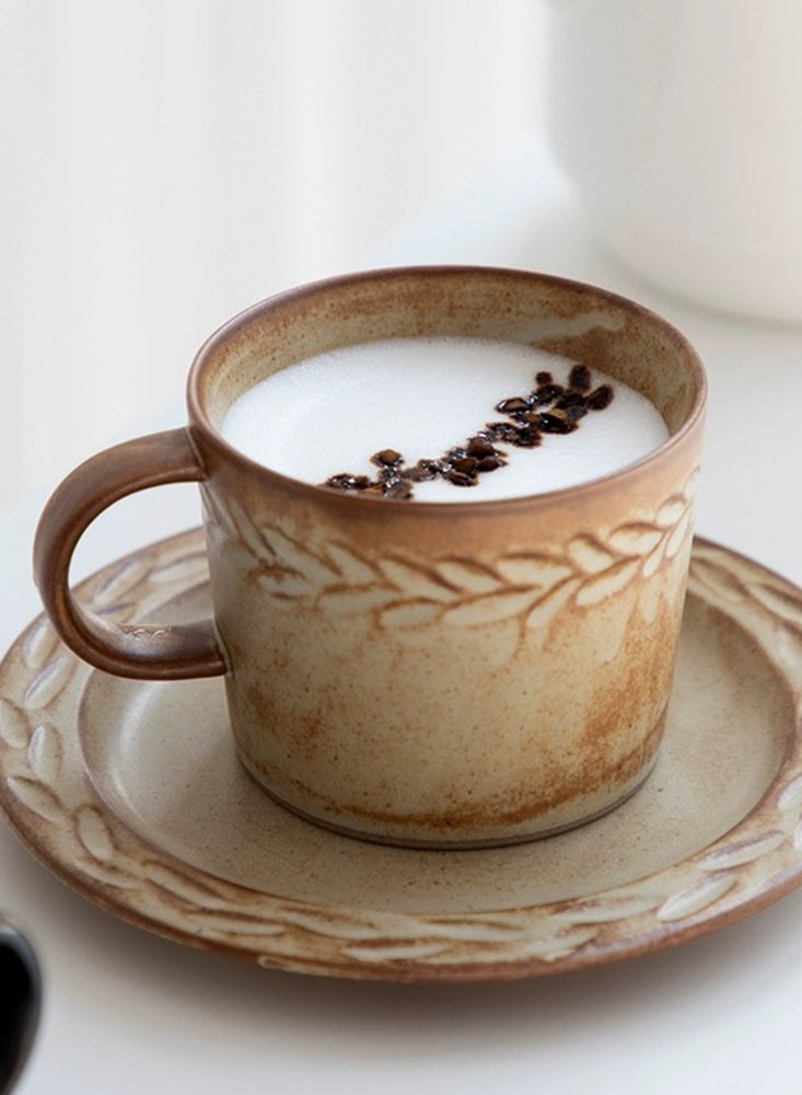 بيرفيي مجموعة من 2 أكواب قهوة من السيراميك بسعة 200 مل، أكواب قهوة كبيرة مع صحون مثالية لعشاق القهوة والشاي - Image 2