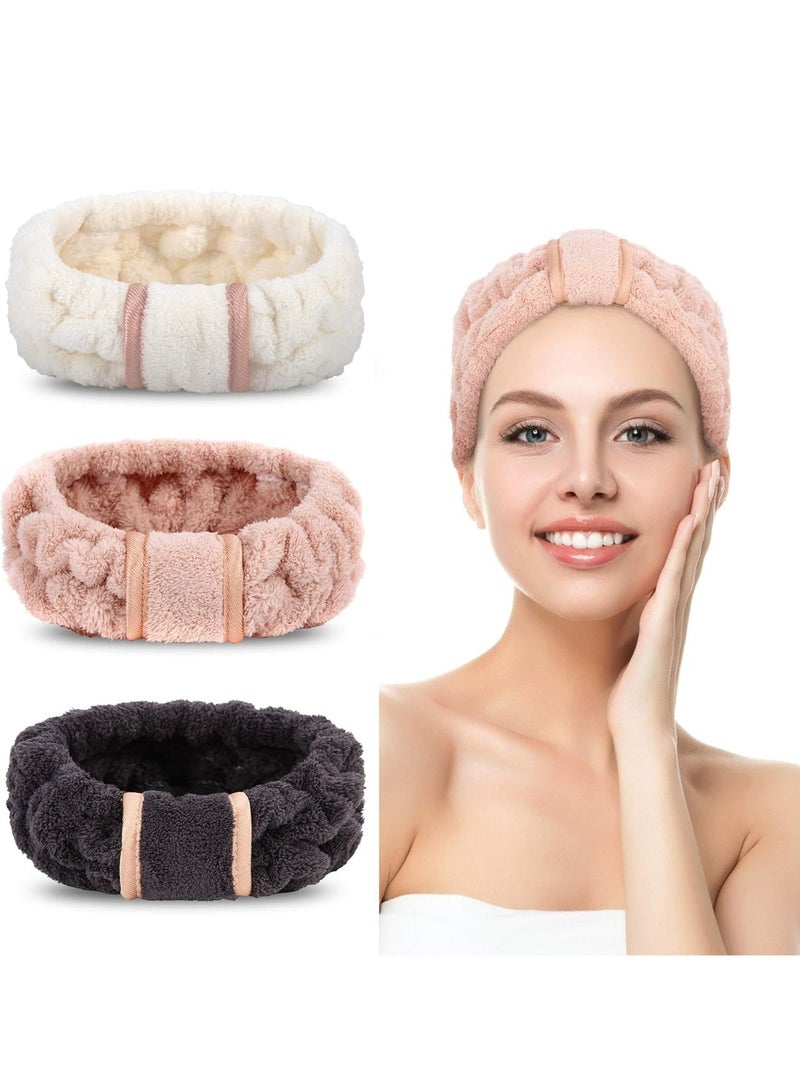 إسكدنيا 3-Pack Women’s Spa Microfiber Headbands - for Face Washing, Makeup Removal, Pink, White, Black - Image 1