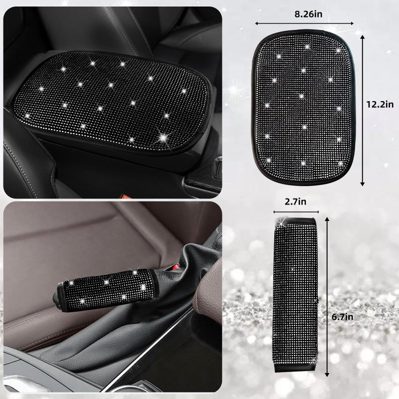 NBTEPEM 30 Pcs Black Bling Car Accessories Set for Women, Steering Wheel Cover Set, Bling Console Cover, Seat Belt Cushion, Shift Knob Cushion, Cup Holder Coaster, Rhinestone Car Hanging Accessories - Image 4