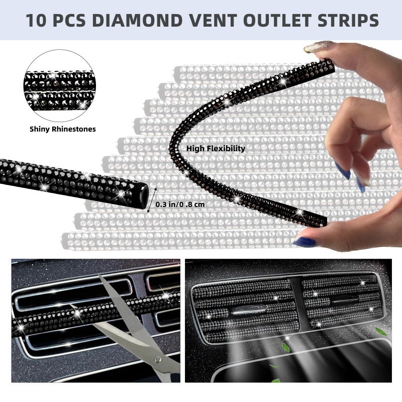 NBTEPEM 30 Pcs Black Bling Car Accessories Set for Women, Steering Wheel Cover Set, Bling Console Cover, Seat Belt Cushion, Shift Knob Cushion, Cup Holder Coaster, Rhinestone Car Hanging Accessories - Image 3