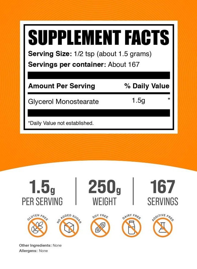 BulkSupplements .com Glycerol Monostearate Powder - Glycerol Powder for Endurance & Hydration - Food Grade, Gluten Free - 1500mg per Serving, 167 Servings (250 Grams - 8.8 oz) - Image 2