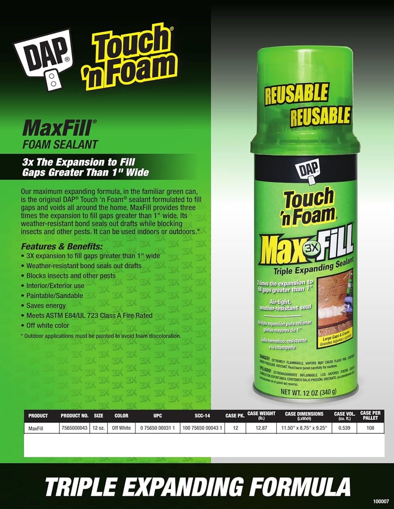 DAP Touch 'n Foam MaxFill Expanding Sealant, 12Oz - Image 2