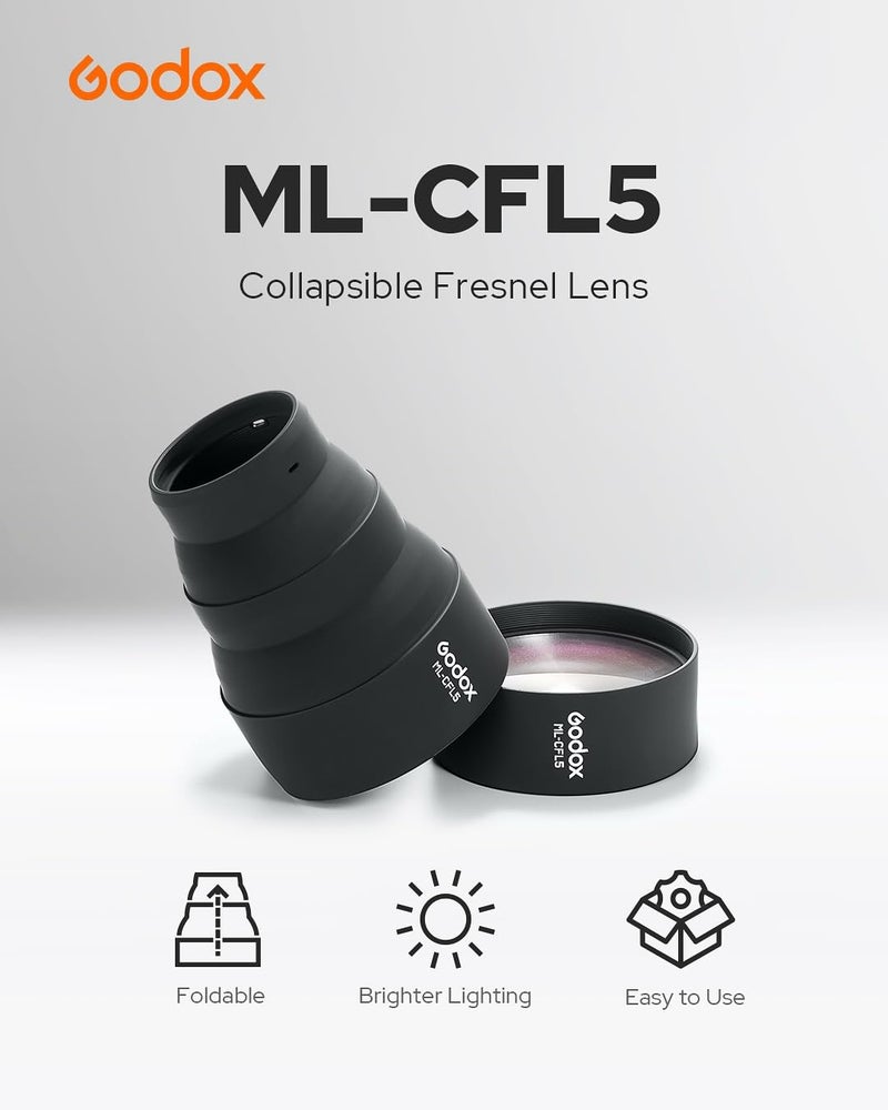 Godox ملحق فريزل سيليكون القابل للطي Godox ML-CFL5، معدل ضوء قابل للتعديل لمرايا العدسات ML-L15 و ML-L36 من Godox ML100BI ML100R، يعزز شدة الشعاع والتغطية - Image 2