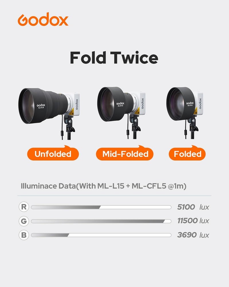 Godox ملحق فريزل سيليكون القابل للطي Godox ML-CFL5، معدل ضوء قابل للتعديل لمرايا العدسات ML-L15 و ML-L36 من Godox ML100BI ML100R، يعزز شدة الشعاع والتغطية - Image 4