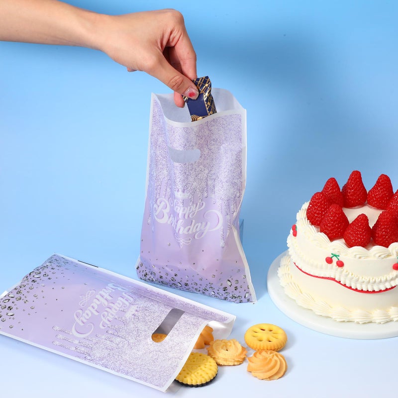 Bruislard 30 Pcs Glitter Diamond Goodie Bag with Handles Happy Birthday Candy Bags Purple Gift Bags Birthday Party Favor Bag for Women Girls Party Decor Supplies - Image 3