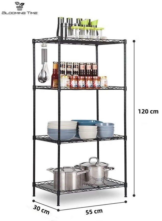 BLOOMING TIME 4-Layer Adjustable Storage Rack, Without Wheels, Simple Installation, Large Capacity, Suitable For Various Occasions, Black - Image 2