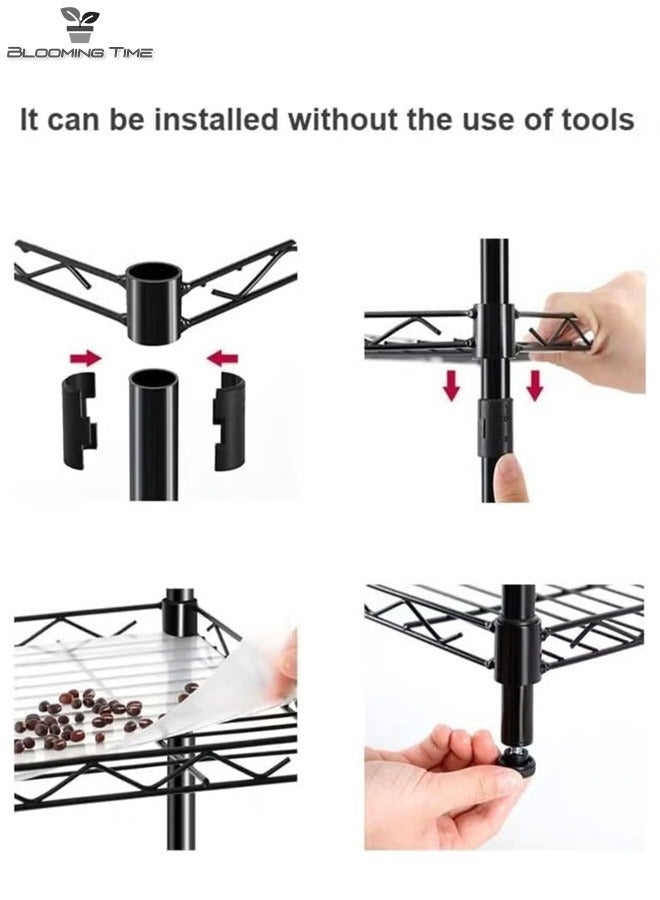 BLOOMING TIME 4-Layer Adjustable Storage Rack, Without Wheels, Simple Installation, Large Capacity, Suitable For Various Occasions, Black - Image 4