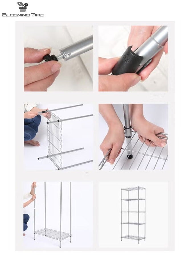 BLOOMING TIME 4-Layer Adjustable Storage Rack, Without Wheels, Simple Installation, Large Capacity, Suitable For Various Occasions, Black - Image 5