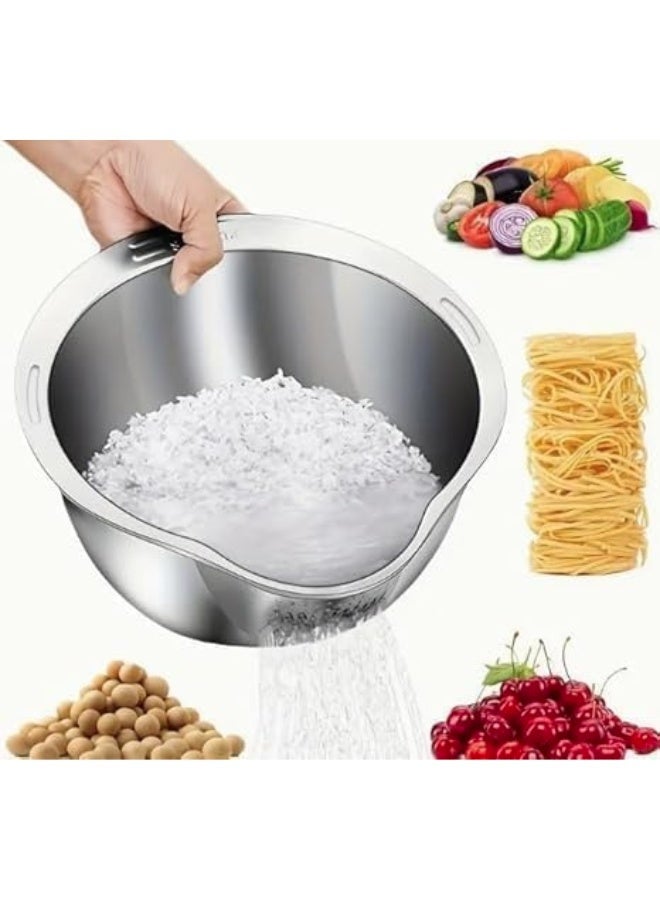 جولدن أروز مصفاة غسيل الأرز من الفولاذ المقاوم للصدأ- متينة ومتعددة الوظائف، فضي - Image 1