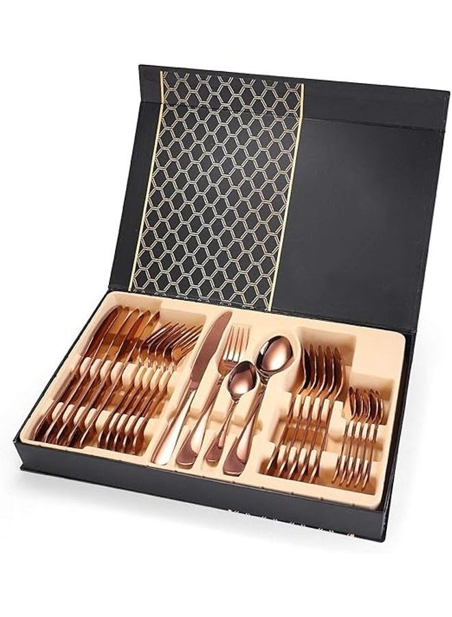 keke 24 Piece Stainless Steel Cutlery Set with Sleek Mirror Finish Includes Knives Forks Spoons and Teaspoons for Dinner and Gift Use - Image 1